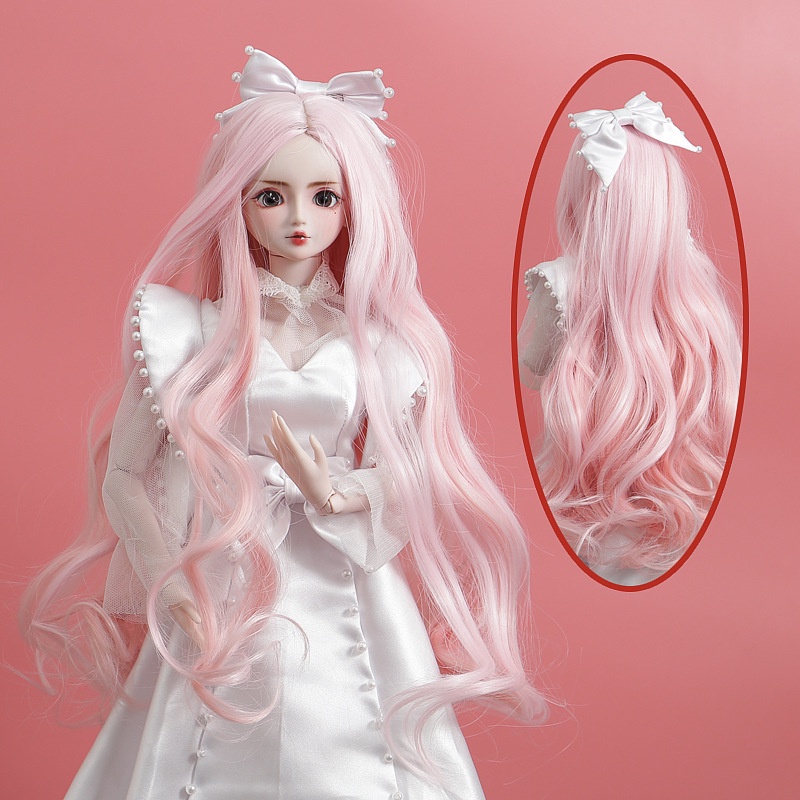 Tóc Giả Xoăn Dài 60cm Màu Nâu / Hồng / Trắng Dành Cho Búp Bê bjd 1 / 3