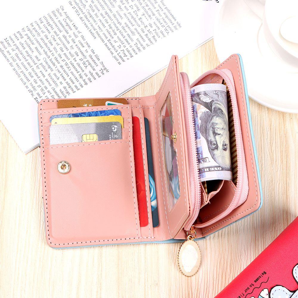 Ví Ngắn Cầm Tay Có Khóa Kéo In Hình Mèo / Cá Dễ Thương Chất Lượng Cao Cho Nữ MIHAN1