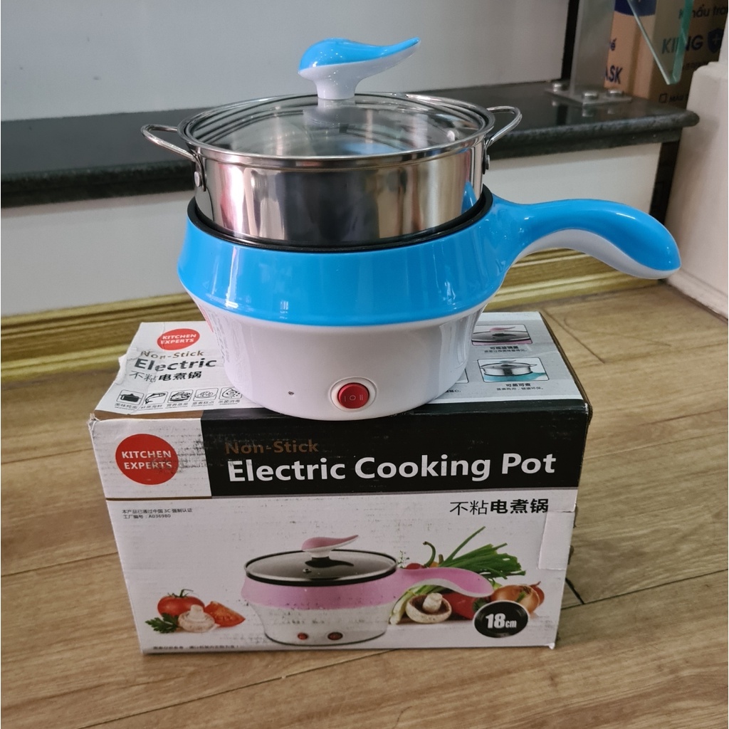Ca nấu mì , nồi lẩu điện siêu tốc  mini 2 tầng size 18cm , tặng kèm vỉ hấp inox .