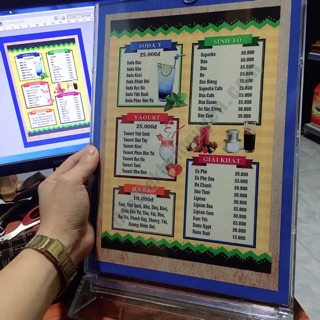 Menu Bảng giá mika đứng A4, thiết kế và in theo yêu cầu