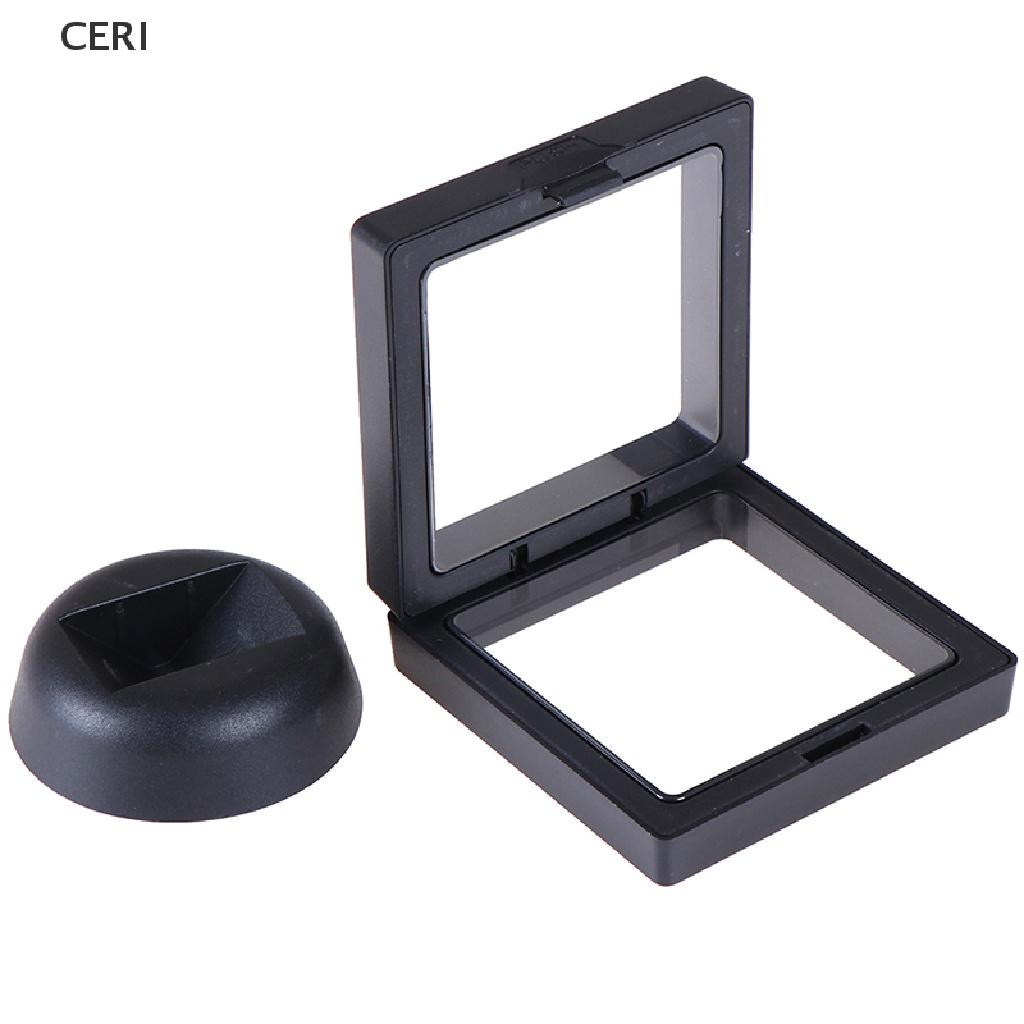 CE 70*70mm Black 3D floating jewelry coin display frame holder box case w/ stand RI