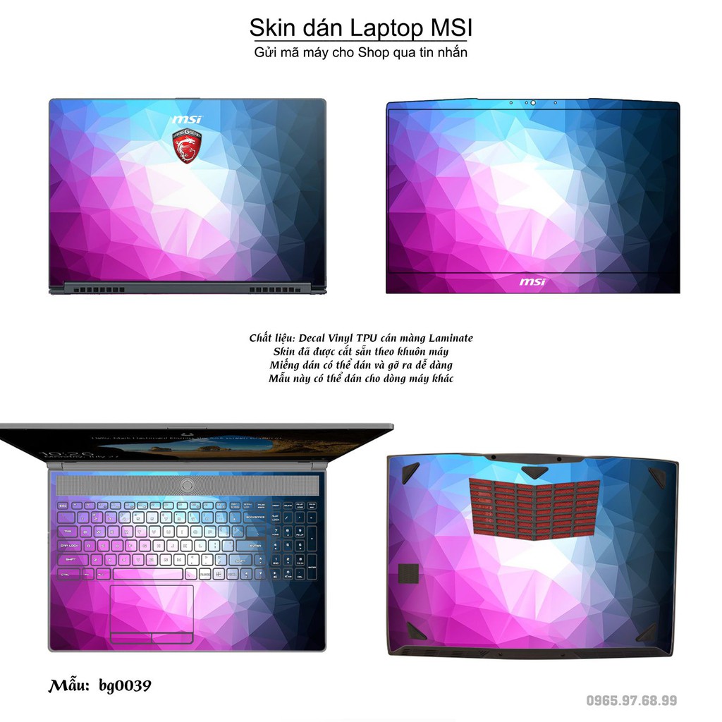 Skin dán Laptop MSI in hình Vân kim cương nhiều mẫu 2 (inbox mã máy cho Shop)