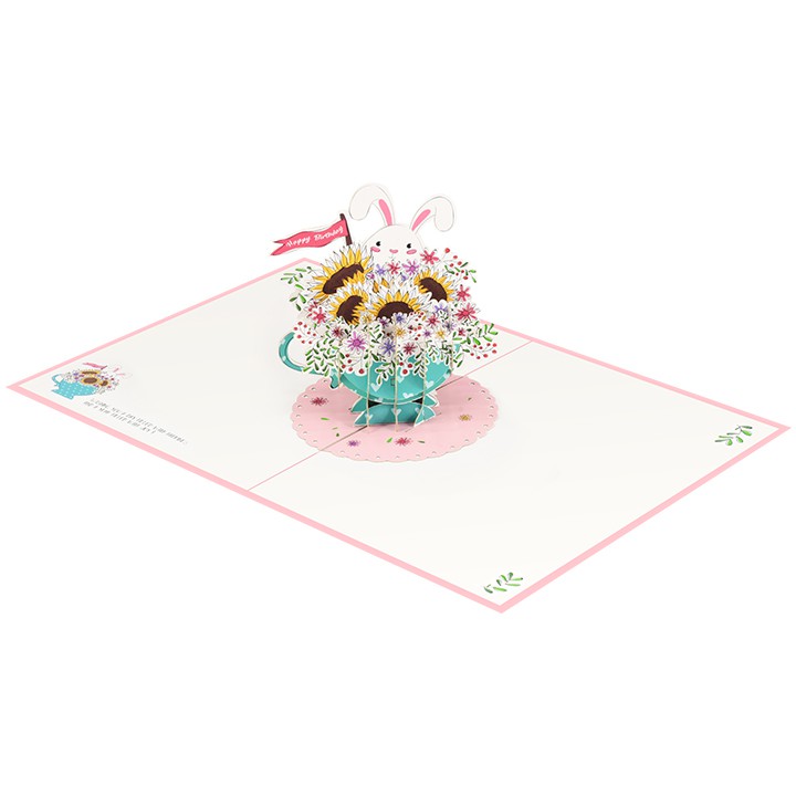 Thiệp 3D pop up Thỏ Và Hoa