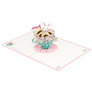 Thiệp 3d pop up thỏ và hoa