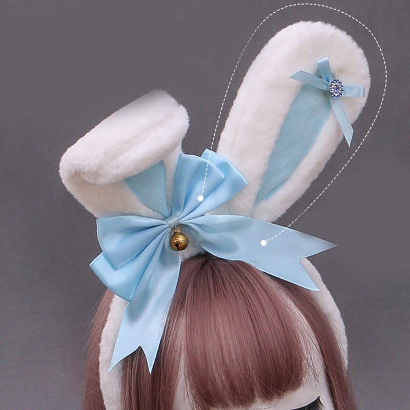 Băng Đô Tai Thỏ Lông Đính Đá Nhân Tạo Phong Cách Lolita