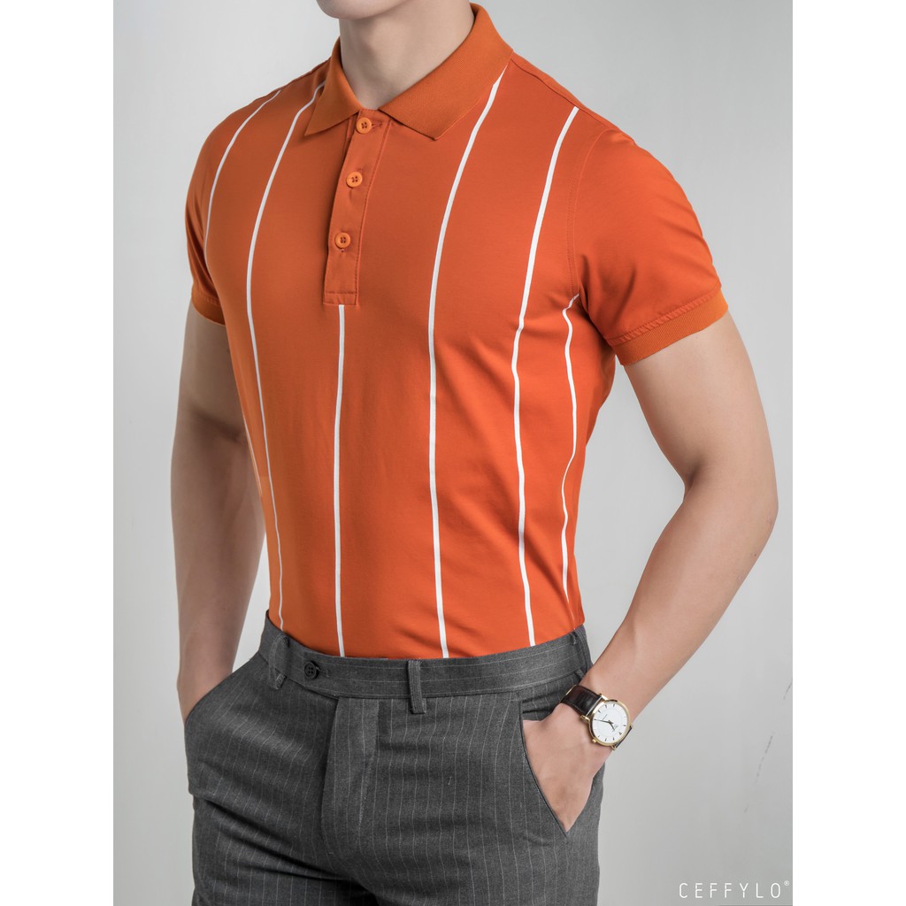 [Mã BMBAU50 giảm 7% tối đa 50K đơn 99K] Áo Polo Nâu In Kẻ Sọc Nâu vải Cotton mềm mịn, co giãn - CEFFYLO