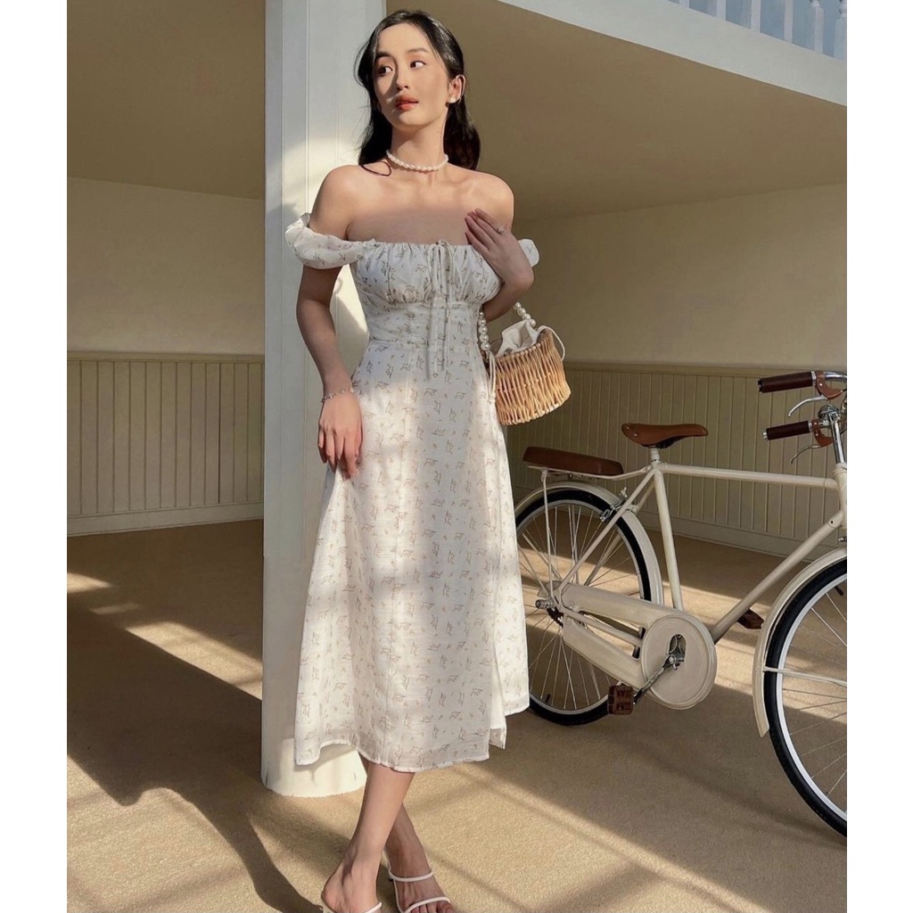 ĐẦM MAXI HOA TRẮNG RÚT NGỰC EN FUEGO