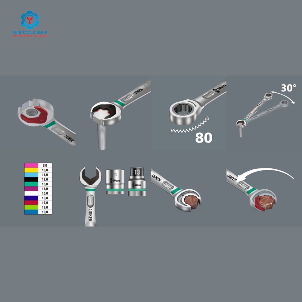 Cờ lê Joker Tròng Cóc Wera SB 8mm, 10mm, 11mm, 12mm, 13mm, 14mm, 15mm, 16mm, 17mm, 18mm, 19mm