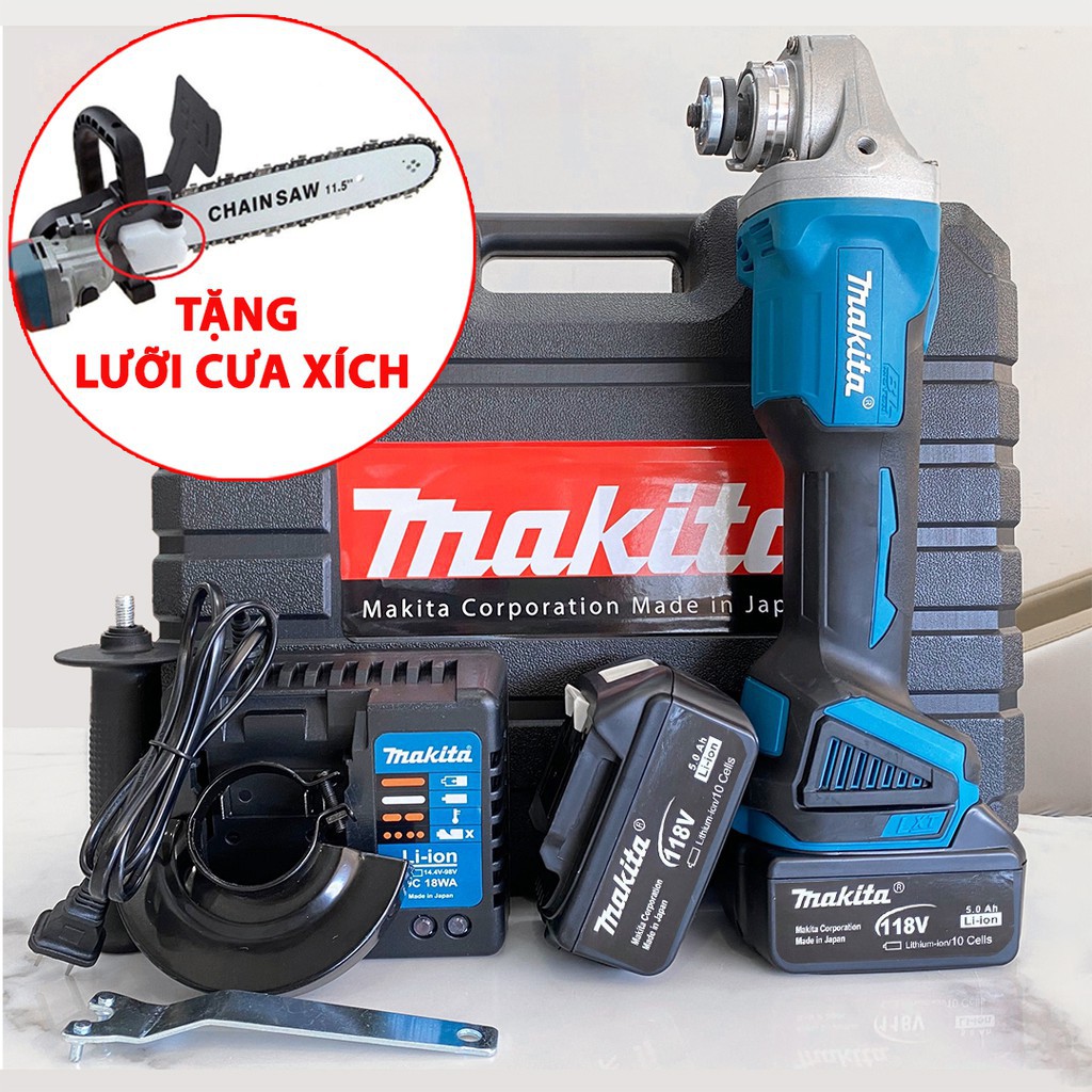 Combo Máy Mài Pin Makita 118V + Lưỡi Cưa Xích Gắn Máy Mài Chain Saw - Máy Mài Góc, Máy Cắt Cầm Tay