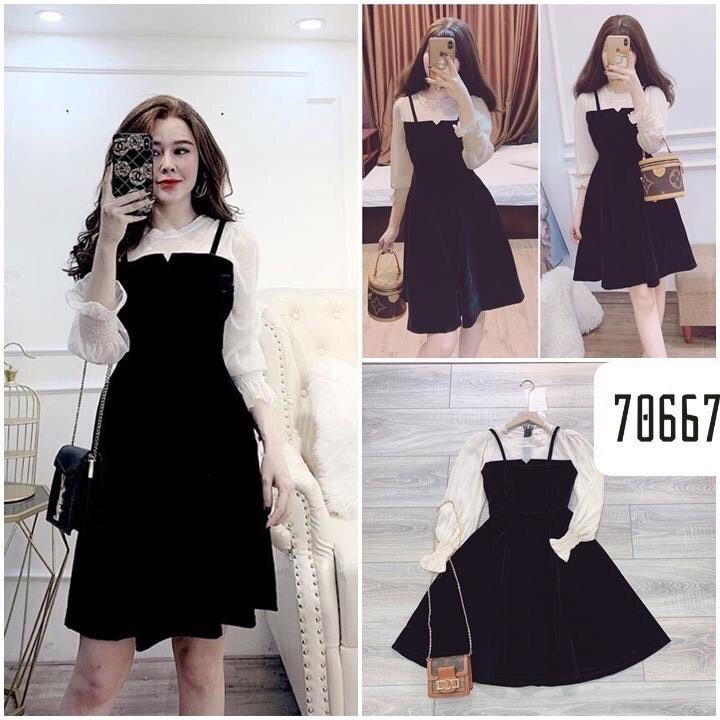 ĐẦM XÒE PHỐI ÁO VOAN DÀI TAY SIÊU XINH