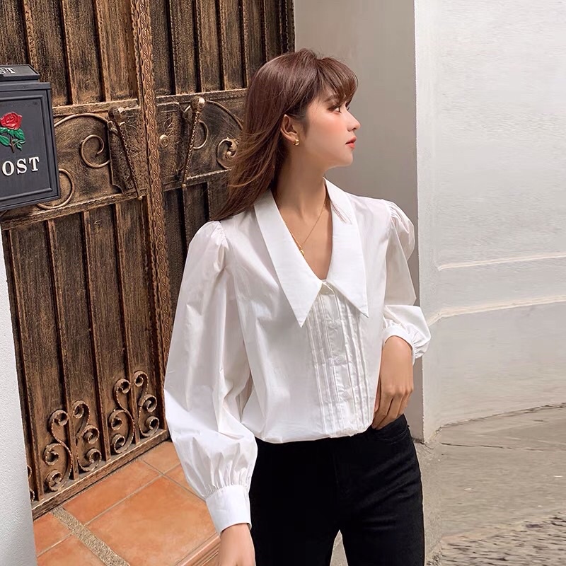 Áo sơ  mi xếp ly tay dài Uimeecloset chất liệu kate Hàn freesize SM02