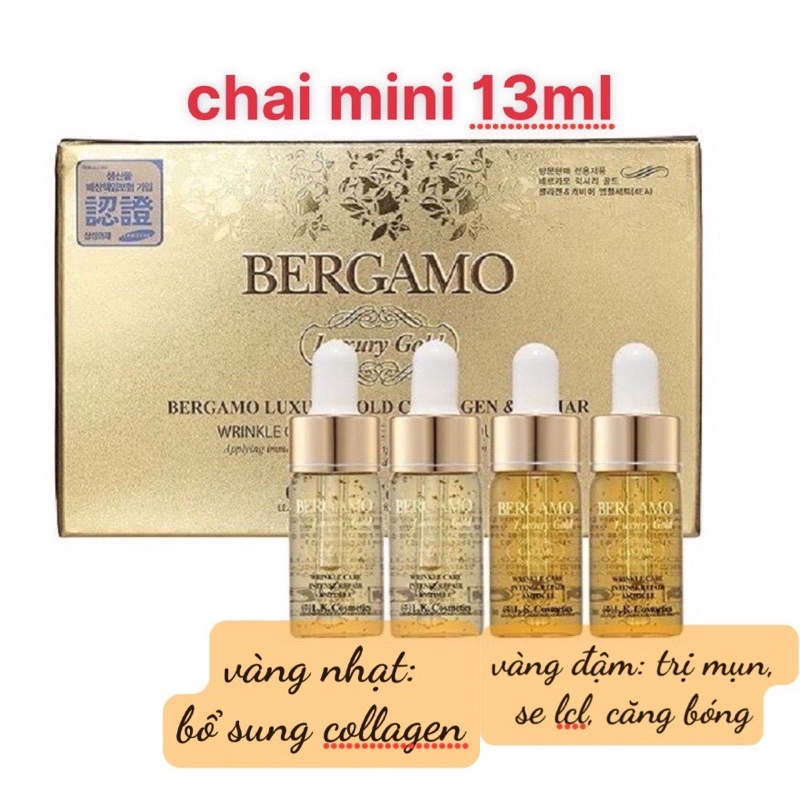 (CHAI MINI 13ML) TINH CHẤT DƯỠNG DA BERGAMO LUXURY GOLD COLLAGEN &amp; CAVIAR