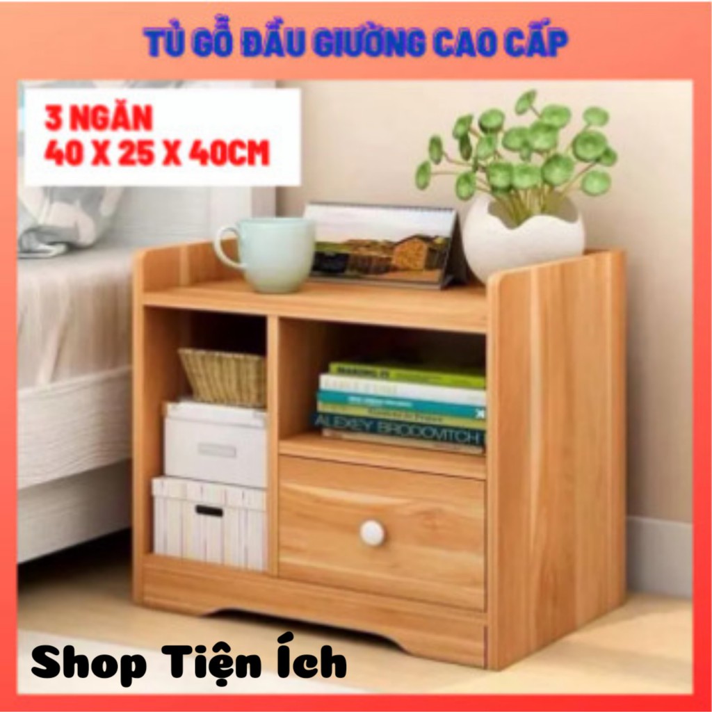 TỦ ĐỂ ĐẦU GIƯỜNG BẰNG GỖ 3 NGĂN 40 X 25 X 40CM MẪU ĐẸP - NHIỀU HỘC NHIỀU NGĂN