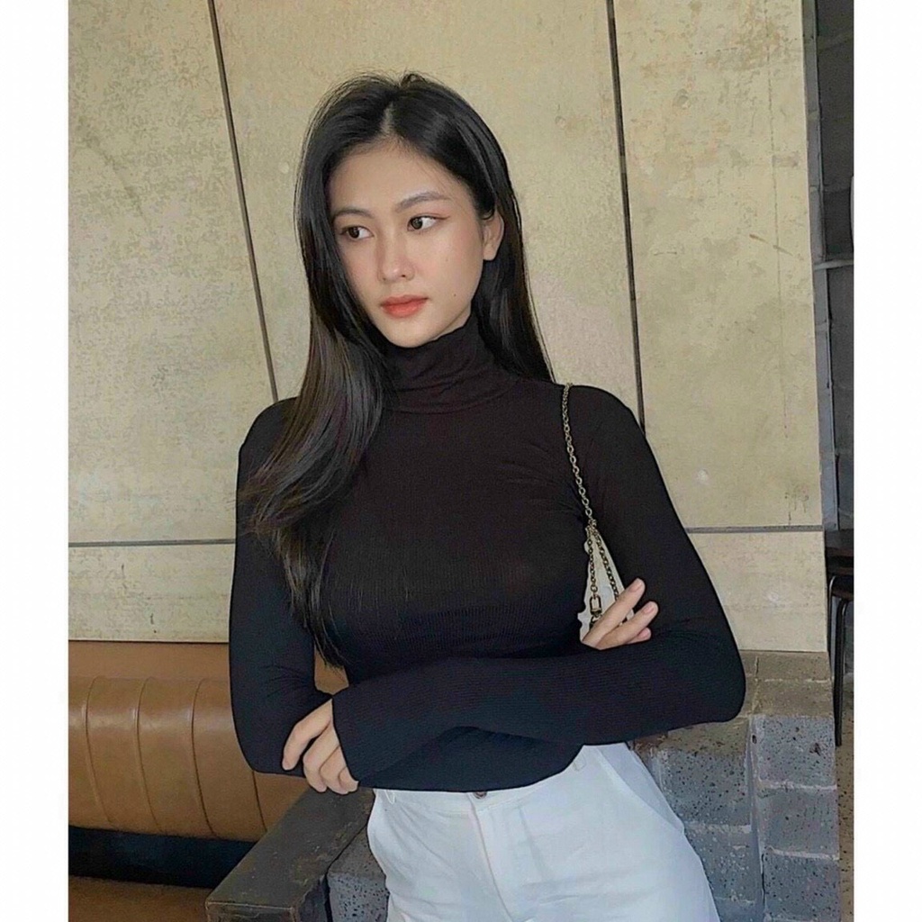 ÁO CROPOP NỮ CỔ LỌ DÀI TAY CHẤT THUN GÂN CAO CẤP MÀU TRẮNG ĐEN TÔN DÁNG ĐỈNH CAO HOT HIT CÁ TÍNH NITIQC