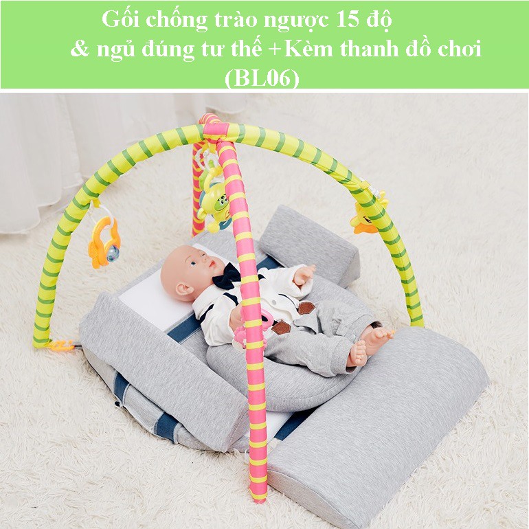 GỐI CHỐNG TRÀO NGƯỢC 15 ĐỘ & NGỦ ĐÚNG TƯ THẾ BABYLUX+ THANH ĐỒ CHƠI