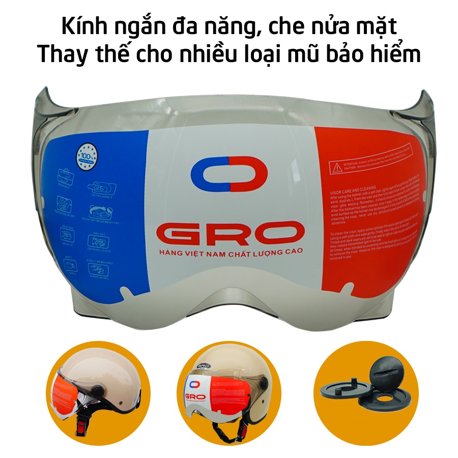 Kính gắn mũ bảo hiểm đa năng, loại che nửa mặt, dùng được cho mọi loại mũ bảo hiểm (Kính Gro ngắn)