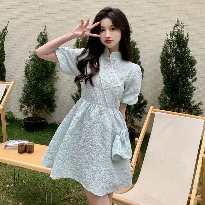 Đầm Sườn Xám Cách Tân Dáng Chữ A Thiết Kế Mới Thời Trang Mùa Hè Theo Phong Cách Pháp Cho Nữ 2022