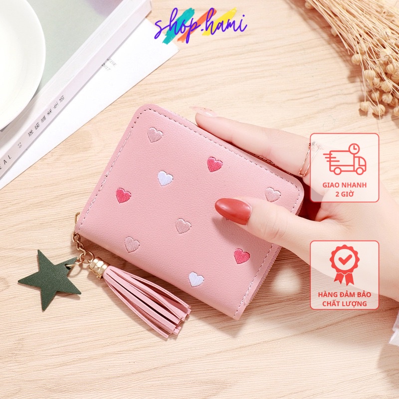 Ví Nữ Mini Đẹp Nhỏ Gọn Cầm Tay Giá Rẻ Với Nhiều Màu Hồng Đậm, Hồng Nhạt, Đen, Đỏ, Xanh Lá, Xanh Dương, Nâu SHOP HAMI V05