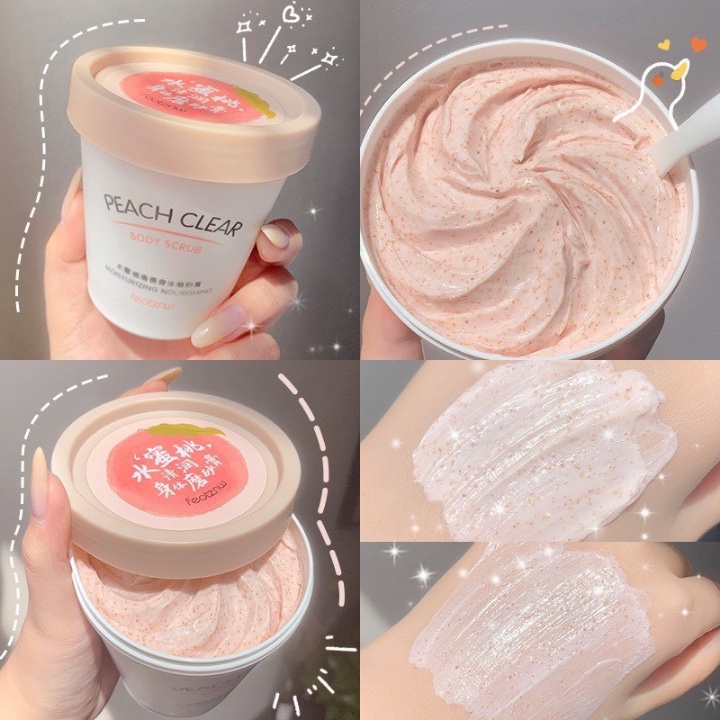 Hũ Tẩy da chết body, tế bào chết toàn thân dạng kem HEYXI PEACH CLEAR mùi đào làm sạch, giúp sáng mịn da 200g