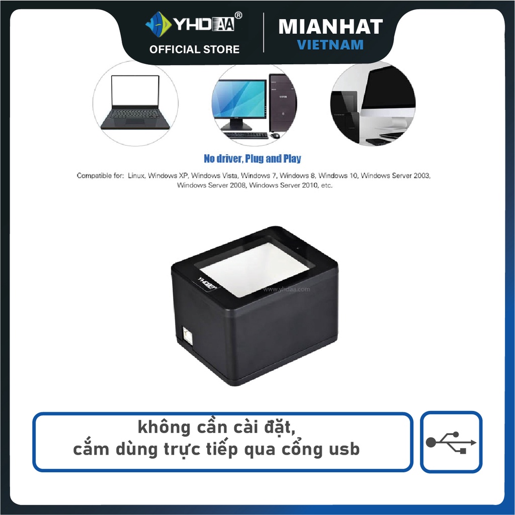 Máy đọc mã vạch để bàn có dây YHD 9800 2D - Máy quét mã vạch siêu thị - Đầu đọc mã vạch có dây tính tiền bán hàng