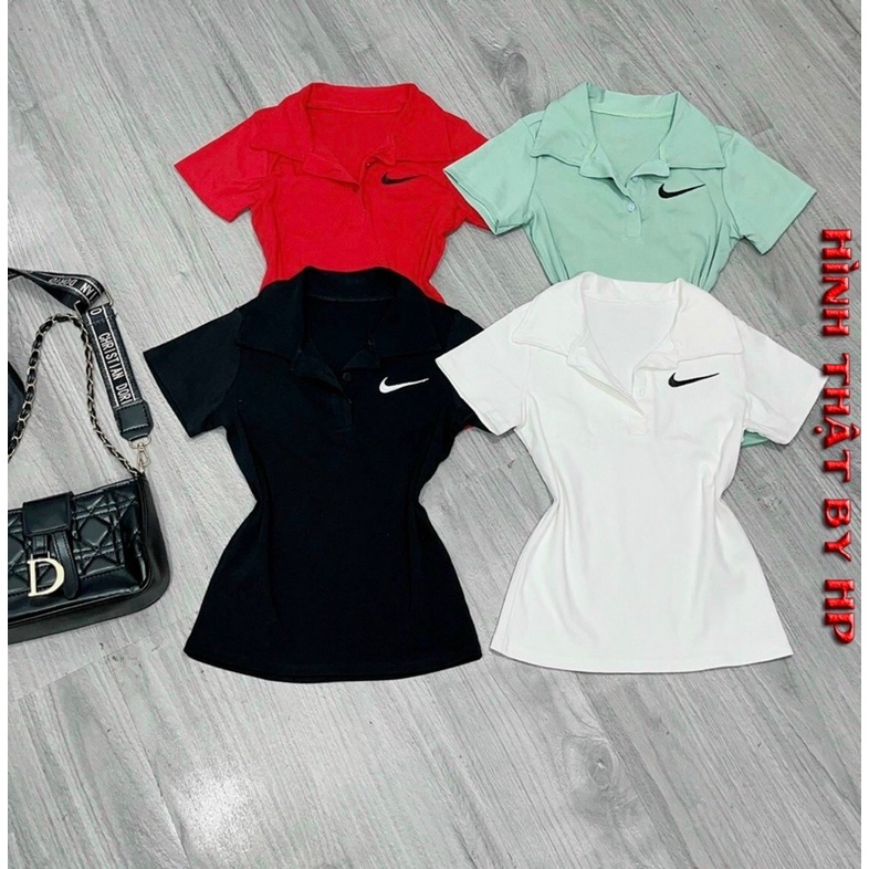 Áo thun nữ ôm body cổ bẻ polo  phong cách hàn quốc cực dễ thương mẫu mới thời trang 2021