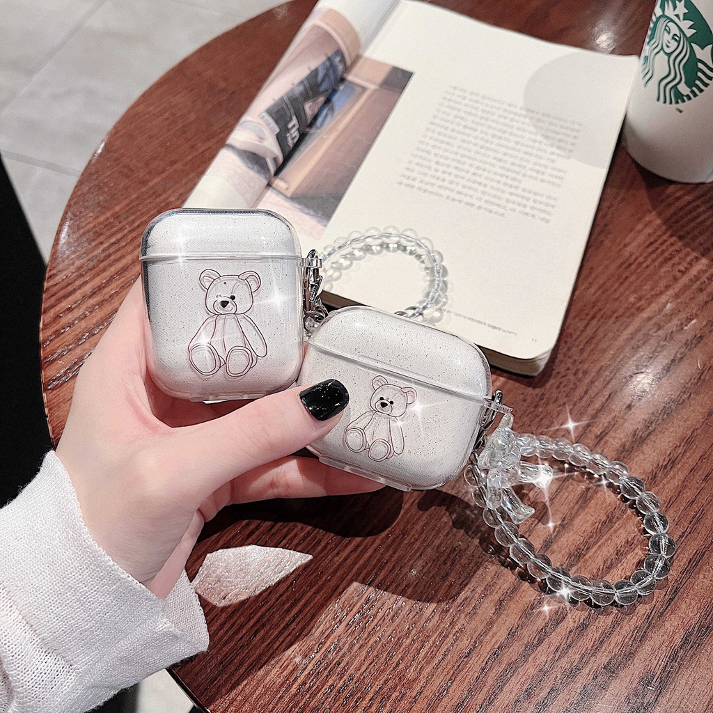 Vỏ Bảo Vệ Hộp Sạc Tai Nghe Airpods 3 Pro AirPods3 Họa Tiết Hoạt Hình Gấu Màu Hồng Dễ Thương Kèm Hộp Đựng AirPods2gen Ốp