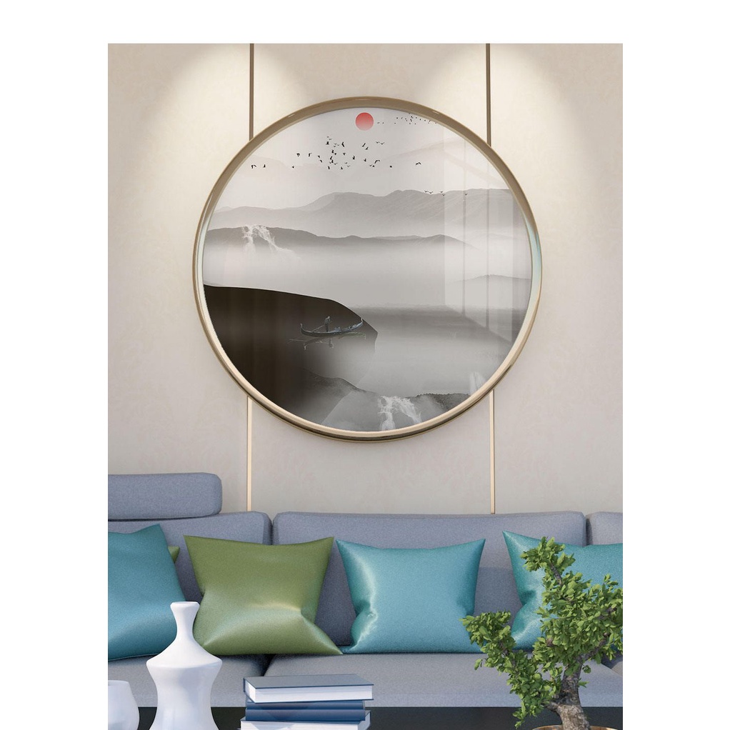Tranh Tròn Phong Cảnh Mây Núi Siêu Sang Trọng, Tranh Tròn Tráng Gương Cao Cấp Treo Trang Trí Decor Nội Thất Nhà Ở