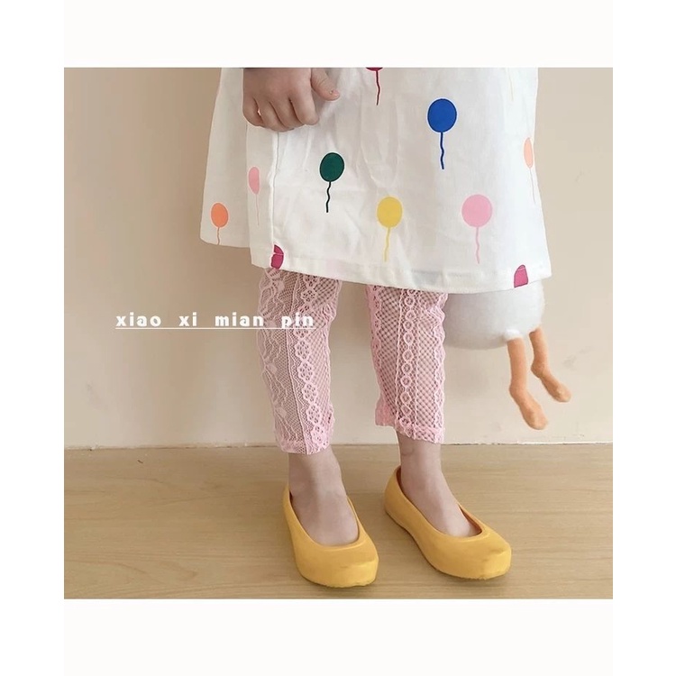 [Babycat Hàng Có Sẵn Quần Dài Chín Tấc Phối Ren Lưới Mỏng Thoáng Khí Phong Cách Nhật Hàn Thời Trang Mùa Hè Chống Muỗi Phong Cách Hàn Quốc Thời Trang Dành Cho Bé Gái Mặc Ngoài Trời