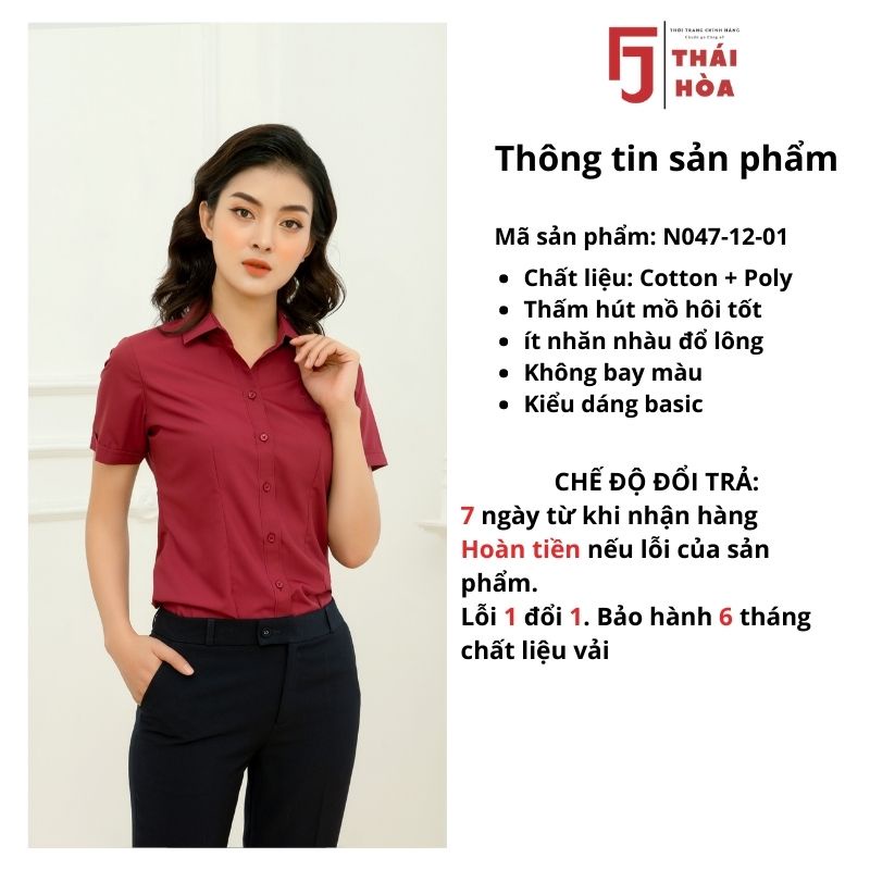 Áo sơ mi nữ tay ngắn công sở đẹp kiểu bigsize đổ đô cotton Thái Hoà N047-12-01 ...