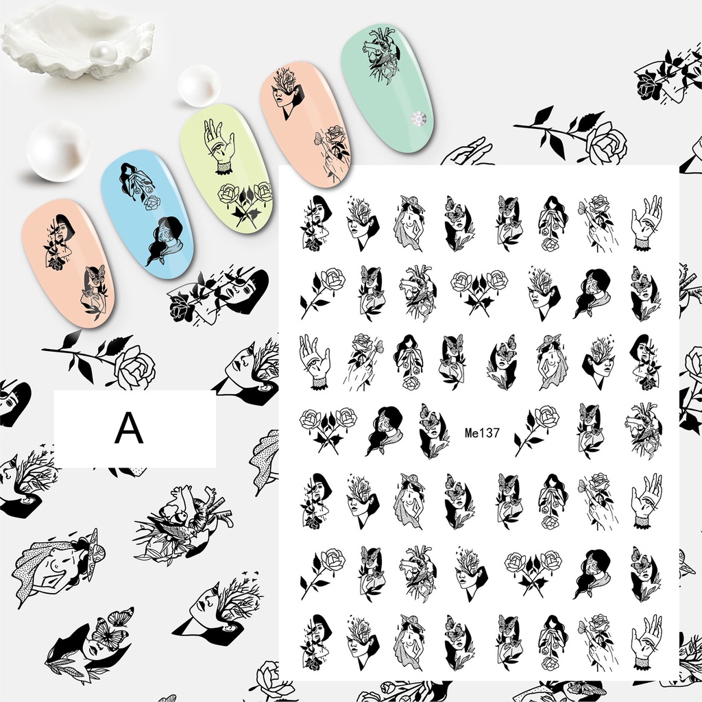 Miếng Dán Móng Tay Tự Dính Họa Tiết Cô Gái Gợi Cảm 10 Kiểu Trang Trí Móng Tay DIY
