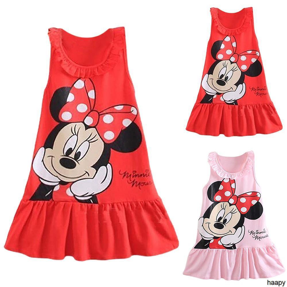 DISNEY Baju Budak Perempuan Đầm Cotton Không Tay Dáng Rộng In Hoạt Hình Công Chúa Pakaian kanak-kanak Giản Dị Dành Cho Bé Gái