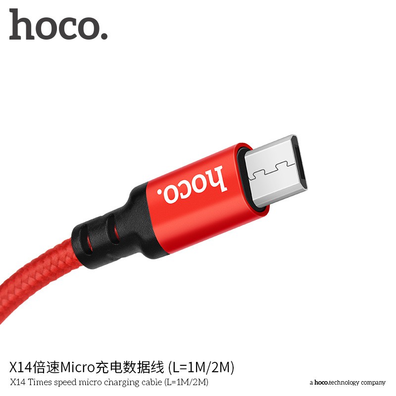 Cáp sạc dây dù Hoco X14 dài 2M - cổng microUSB (Hỗ trợ sạc nhanh) - Hãng phân phối chính thức