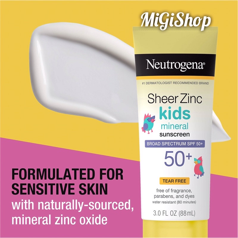 Kem Chống Nắng Trẻ Em Neutrogena Sheer Zinc Kids Mineral Sunscreen SPF50+ 88ml