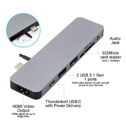 Cổng Chuyển Hyperdrive Solo 7 in 1 Usb-C Cho Macbook,PC,Devices Chính Hãng