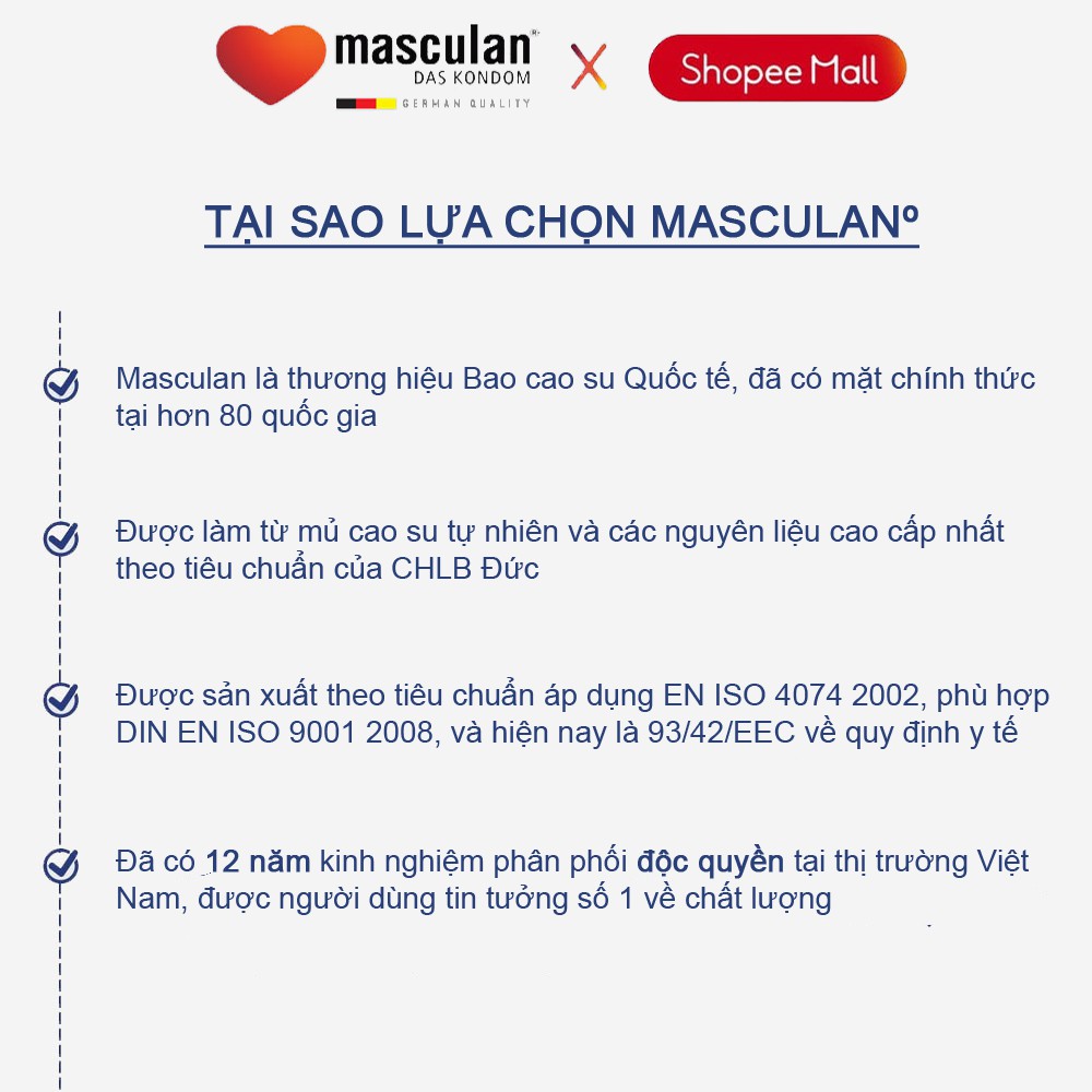 Bao cao su siêu mỏng Masculan Pur Superfine - Chân thật an toàn - Có nhiều gel bôi trơn - Hương thơm dịu nhẹ - Hộp 10 ba