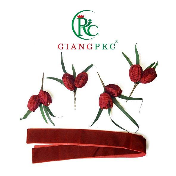 Bộ cài tóc cô dâu hoa tulip nhung kèm dây băng đô nhung đỏ đô Giangpkc 2022  Phụ kiện cưới Giang