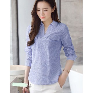Áo Kiểu Sọc Cổ V Janet