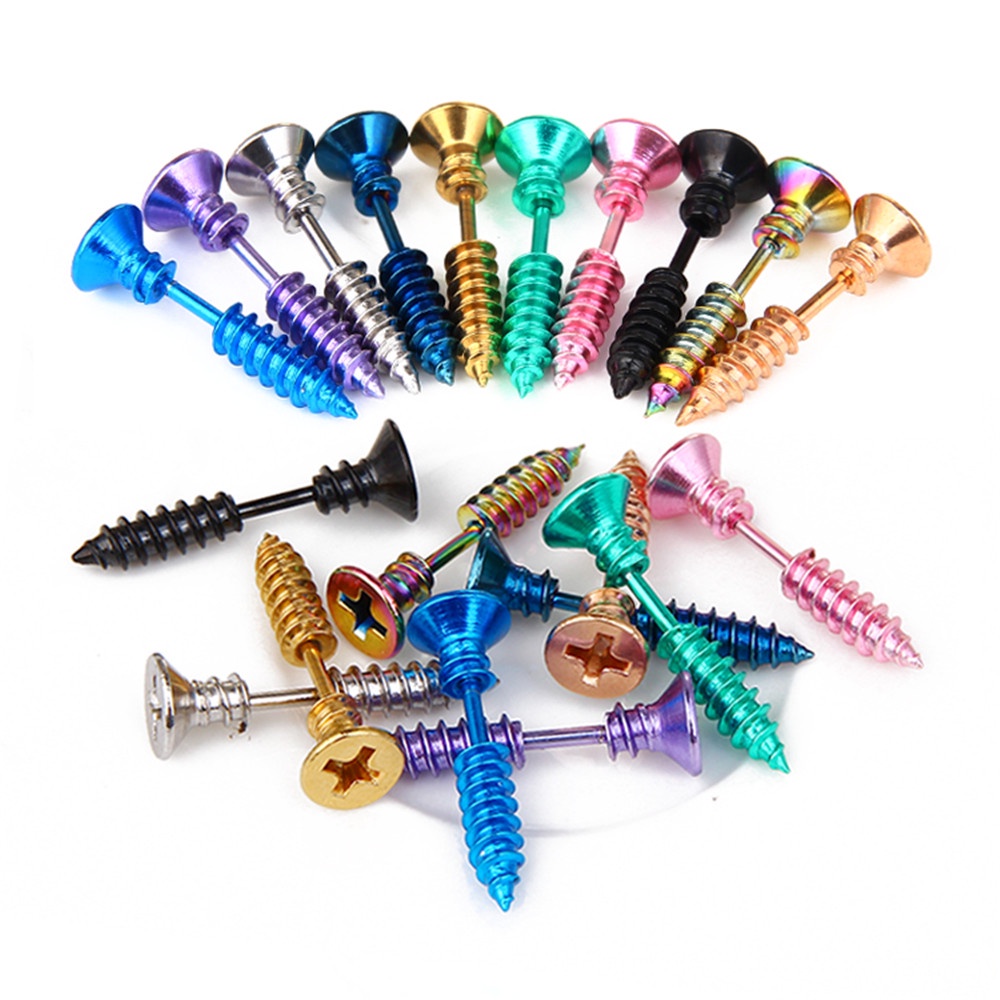 Khuyên Tai Đinh Tán Bằng Thép Không Gỉ Màu Vàng Đen Phong Cách Punk E-girl 2022 Cho Nam Và Nữ