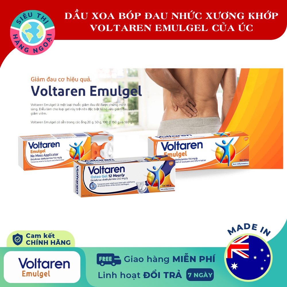 Dầu xoa bóp Voltaren Emulgel Tuýp 100gor75g Australia[Giảm đau và sưng, tổn thương gân, dây chằng, cơ và khớp]