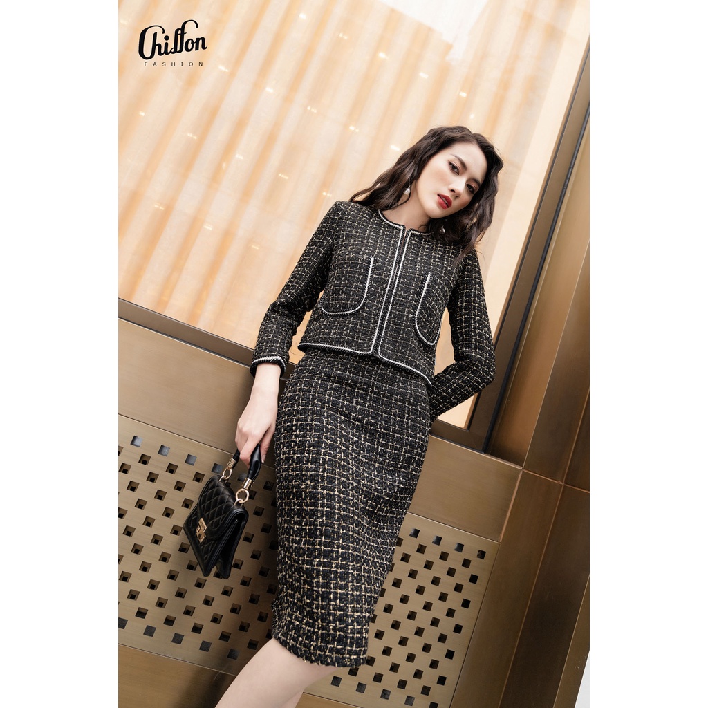Chân váy bút chì dạ tweed, chân đầm công sở nữ hàng thiết kế by Chiffon | BigBuy360 - bigbuy360.vn