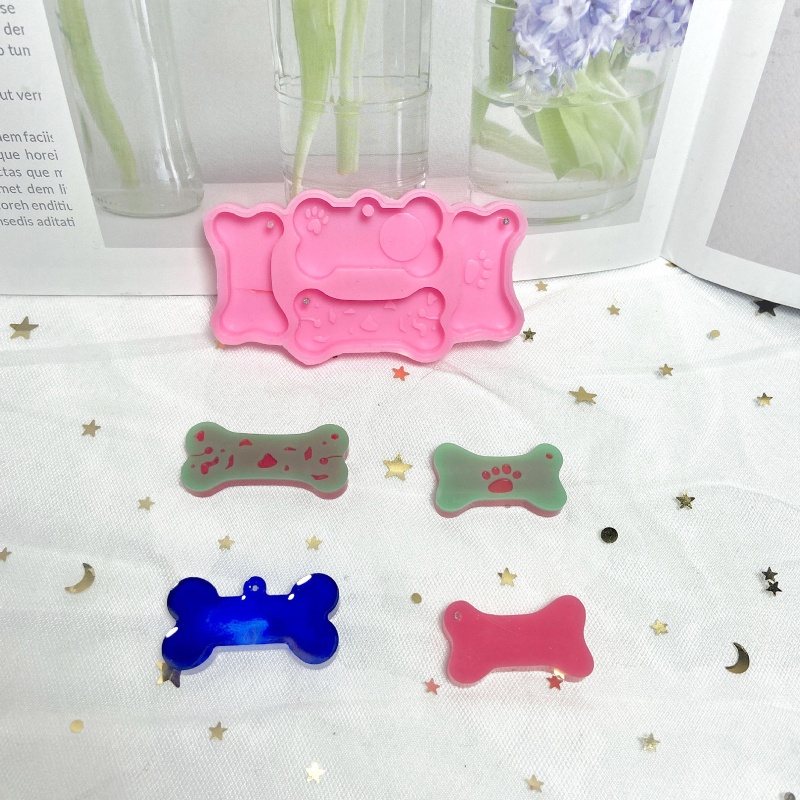 Khuôn Silicone Làm Móc Khóa Hình Xương Cá/Mèo/Chó Xinh Xắn