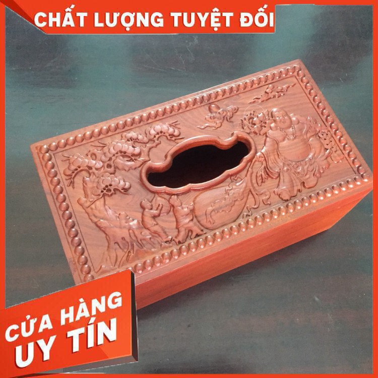 HÀNG CAO CẤP -  Hộp đựng giấy ăn gỗ Hương cao cấp trạm hình ông Phúc - Lộc - Thọ KT22.5x12xH10Cm ((SIÊU GIẢM GIÁ  ))  - 