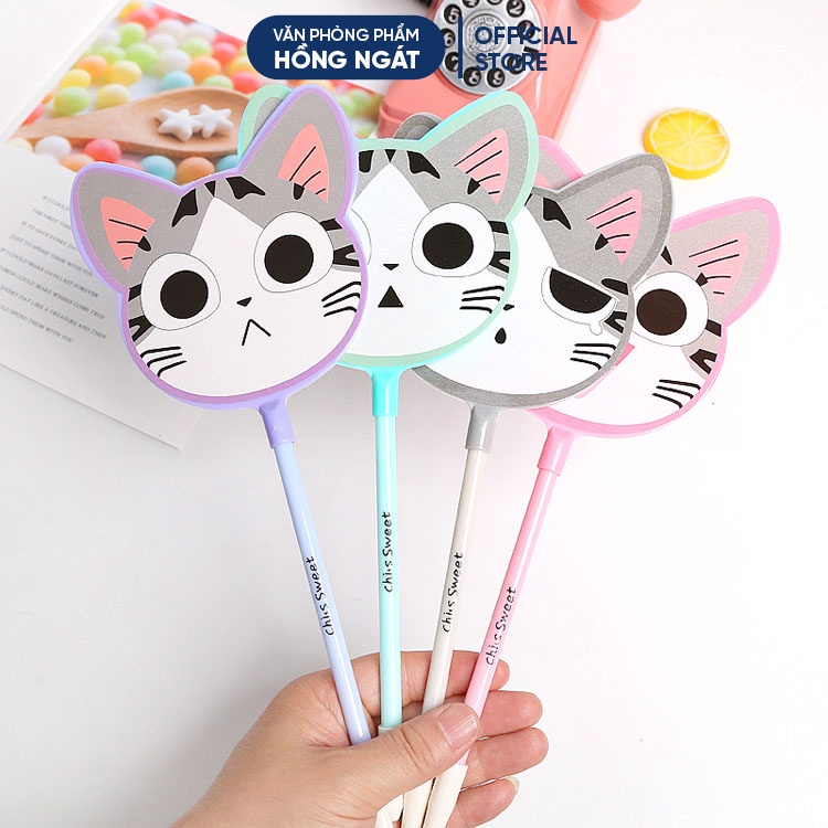 Bút bi cute hình quạt mèo, bút bi nước mực gel đen ngòi 0.5mm nhiều màu dễ thương đồ dùng học tập B08