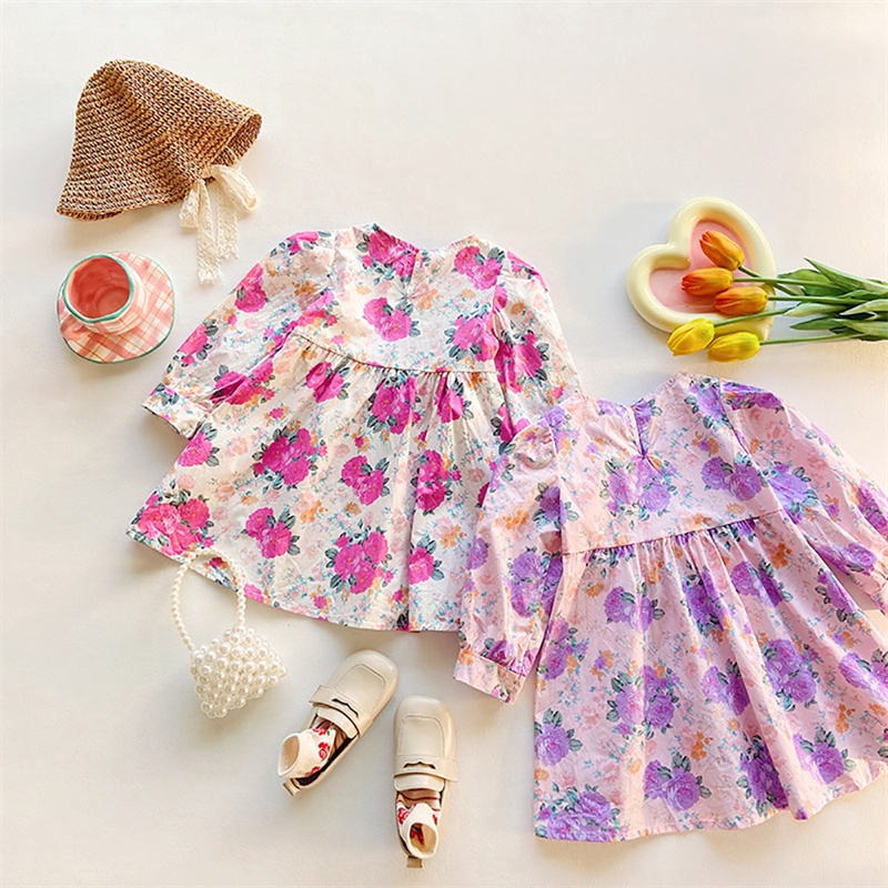 BEAR LEADER Đầm Cotton Tay Dài Phong Cách Hàn Quốc Thời Trang Mùa Thu Mới Cho Bé Gái 2-7 Tuổi