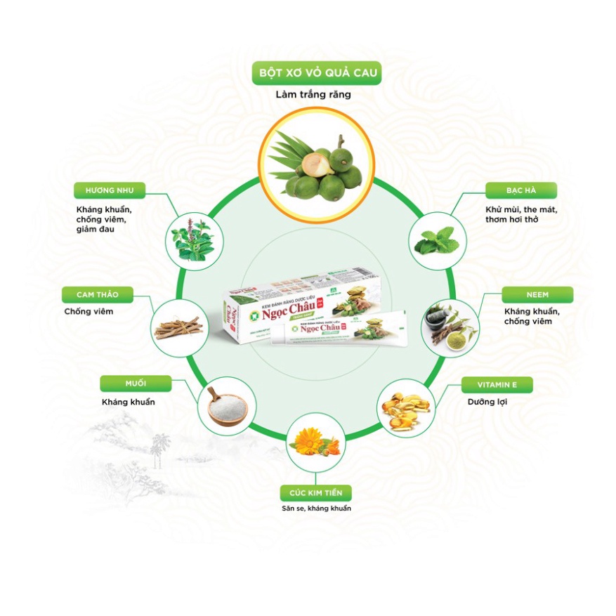 [Chính hãng] Kem đánh răng Dược liệu Ngọc Châu / Ngọc Châu trắng sáng 100g