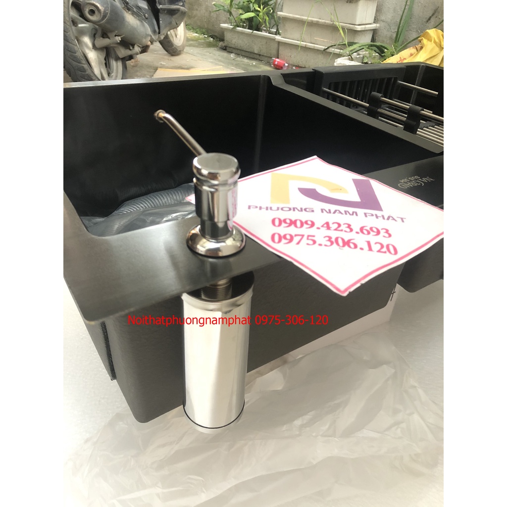 Bình Đựng Nước Rửa Chén 100% INOX BÌNH XÀ BÔNG nhấn hơi gắn âm thành, chậu nào cũng lắp vừa