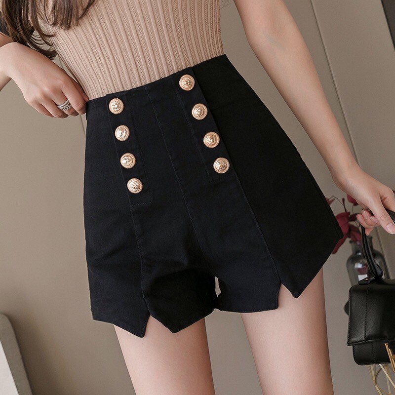 Quần Short Kaki Cạp Cao Phối 8 Nút Xẻ Đùi Kiểu dáng thời cá tính cho nữ đi chơi đi dạo cực xinh