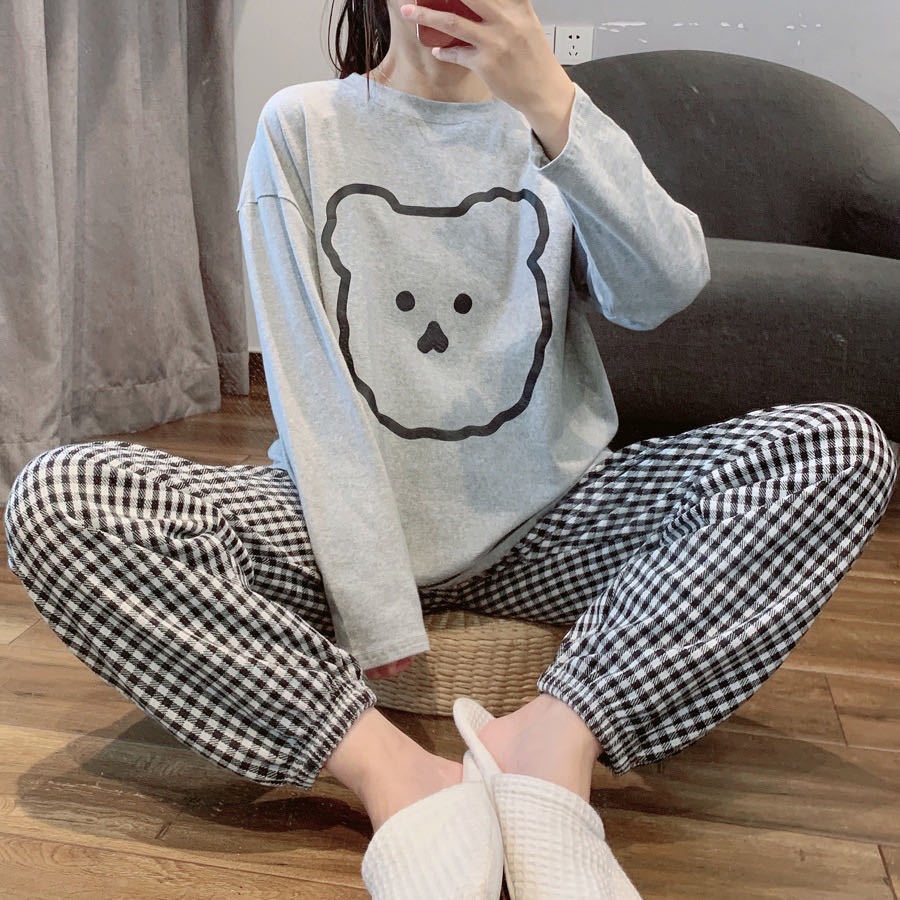 Đồ bộ nữ quần dài bigsize TOZZO chất thun cotton mùa thu đông  in hình cute dễ thương 50-70KG BD01