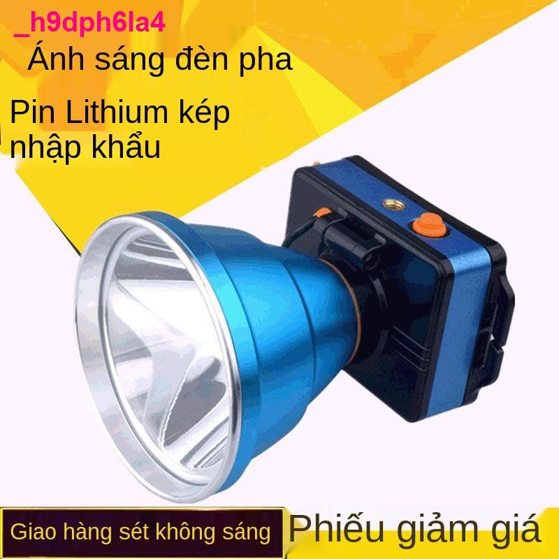 Đèn pinĐèn pha LED siêu sáng có thể sạc lại ngoài trời xenon pin lithium ánh mạnh của thợ mỏ mũ đội đầu câu cá