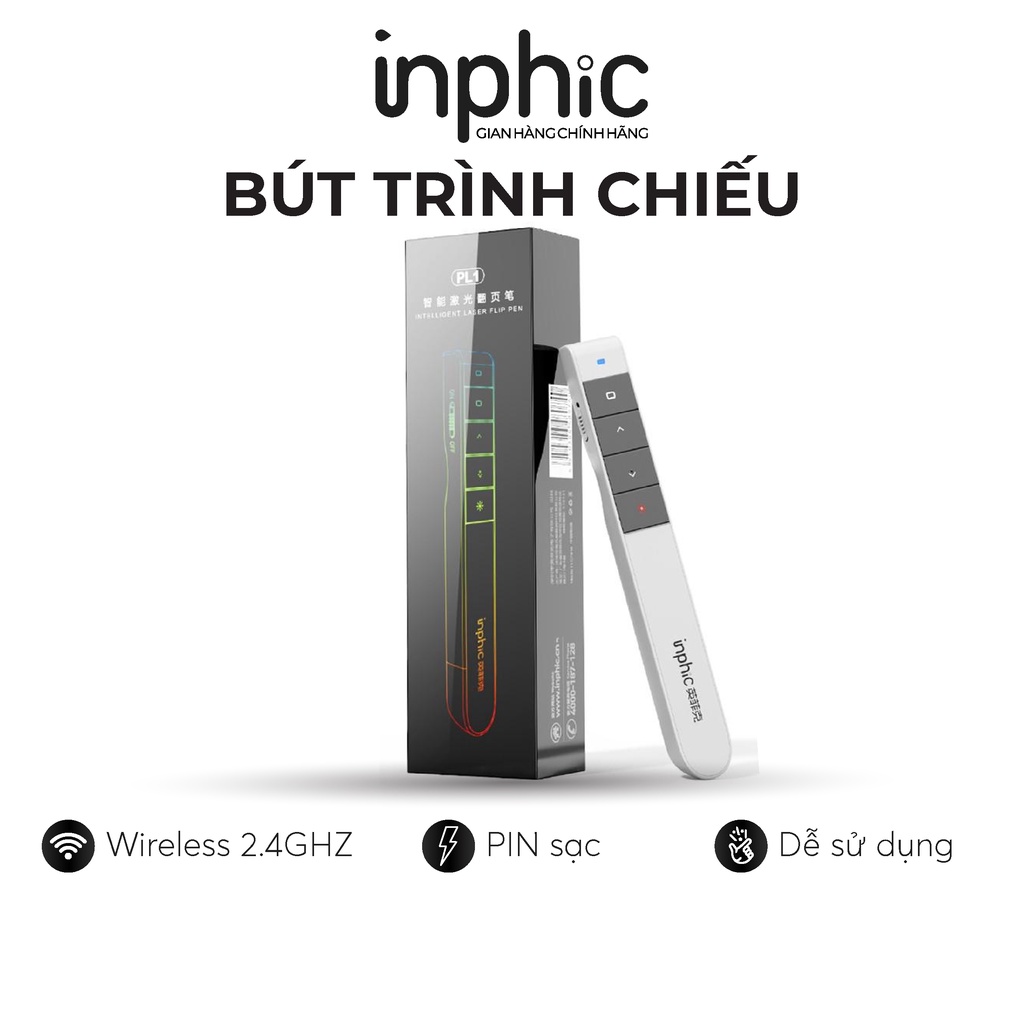 Bút Trình Chiếu Thuyết Trình Không Dây INPHIC PL1 USB Không Dây 2.4GHz Điều Khiển Từ Xa Có Kẹp Tiện Dụng - Chính Hãng